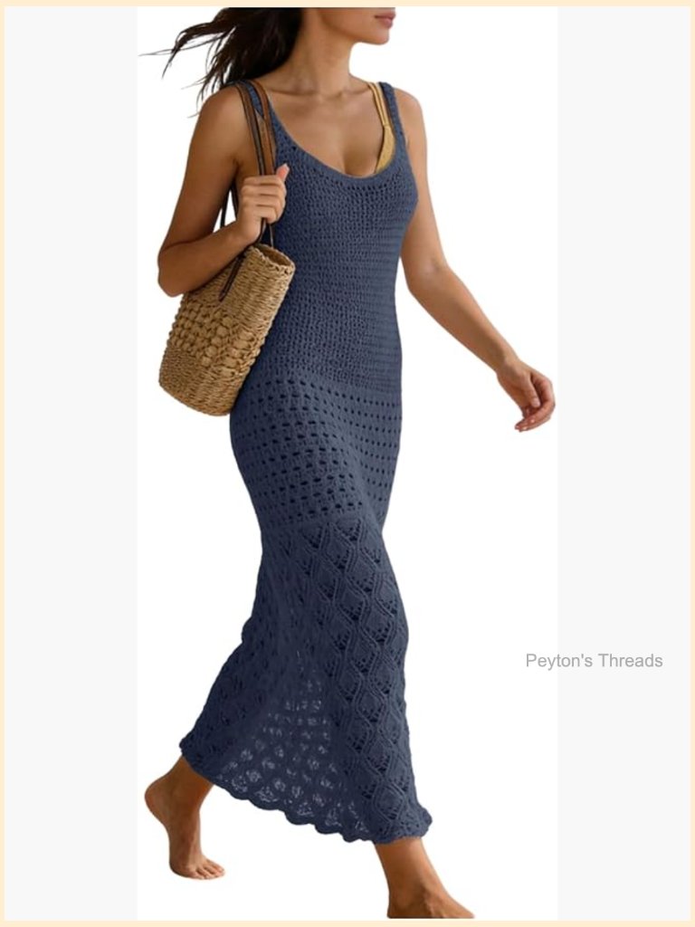 Women's Crochet Maxi Dress Sleeveless Knit Bodycon Summer Beach Sundress